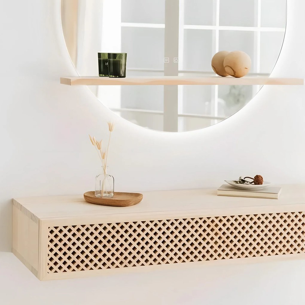 Tutumi Tutumi, okrúhle LED kúpeľňové zrkadlo 60cm s drevenou policou 60x15x2 cm, HOM-02696