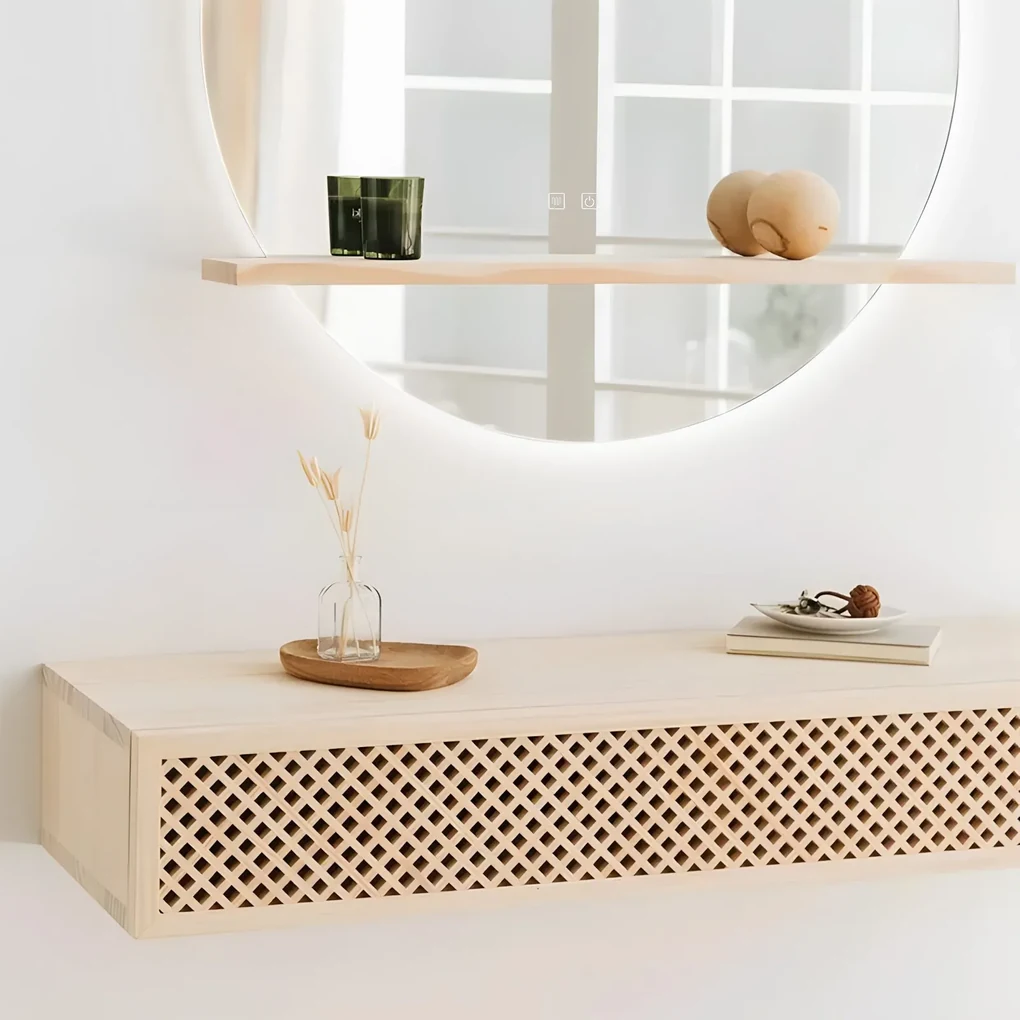 Tutumi Tutumi, okrúhle LED kúpeľňové zrkadlo 60cm s drevenou policou 60x15x2 cm, HOM-02696