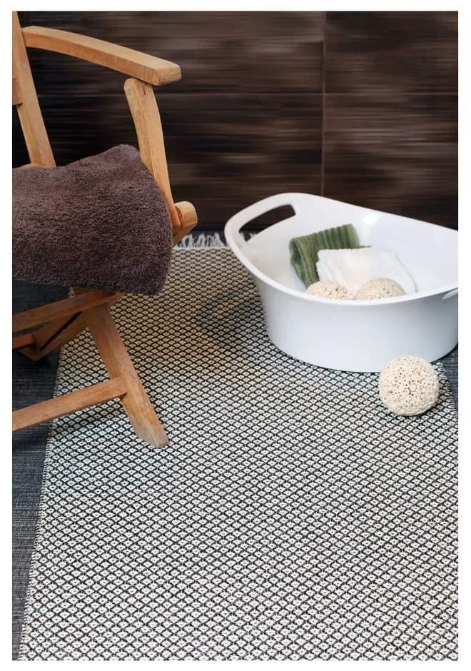 Krémovo-čierny behúň vhodný do exteriéru Narma Diby, 70 × 200 cm