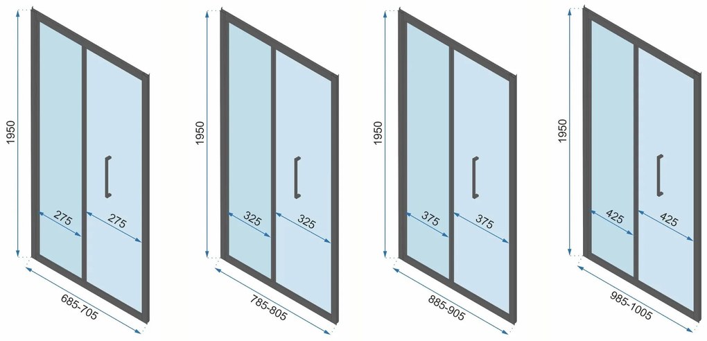 Rea Rapid Fold, 3-stenný sprchovací kút so skladacími dverami 90 (dvere) x 90 (stena) x 195 cm, 4mm číre sklo, čierny profil, KPL-09914