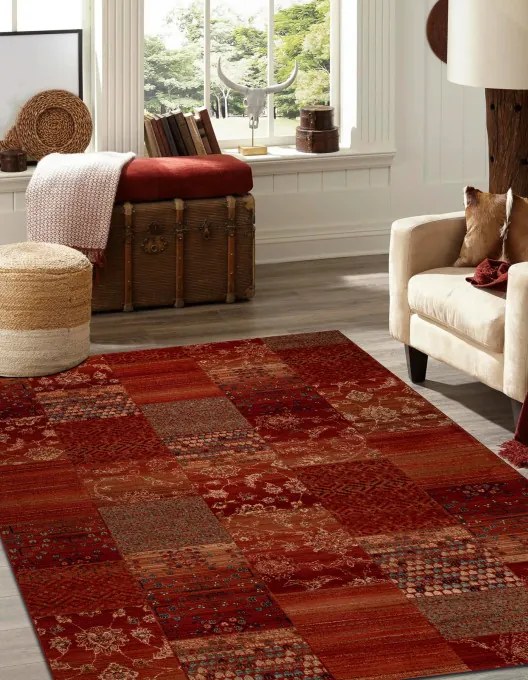 Koberec KASHQAI 4327 300 Patchwork bordový