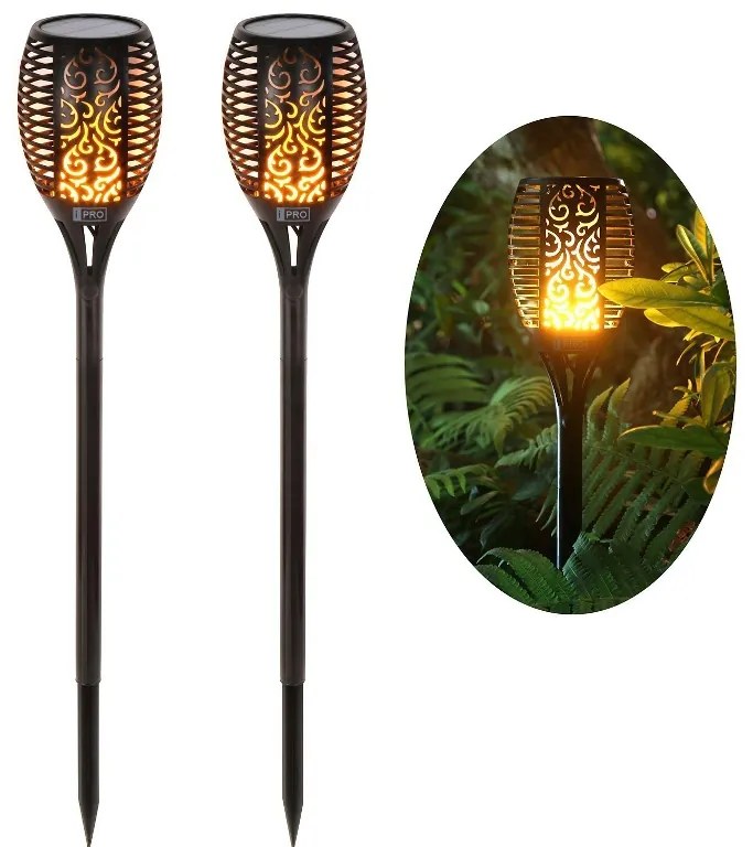 Bezdoteku LEDSolar 96 solárne vonkajšie horiacu fakľu pochodeň 2 ks, 96 LED, bezdrôtové, IPRO, 1W, teplá            farba