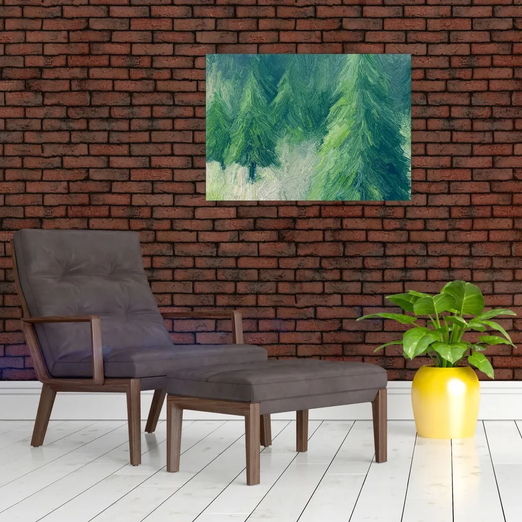 Obraz - Maľované ihličnany (70x50 cm)