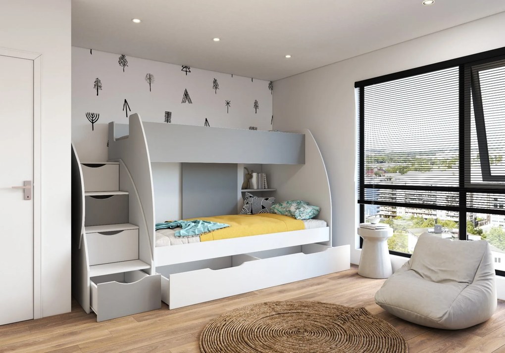 Detská poschodová posteľ MARTIN - 200x80 cm - biela/sivá