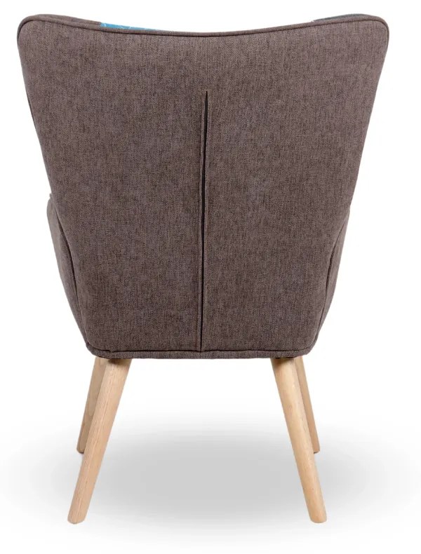 Kreslo ušiak CORDU + taburet — masív, látka, prírodná / patchwork