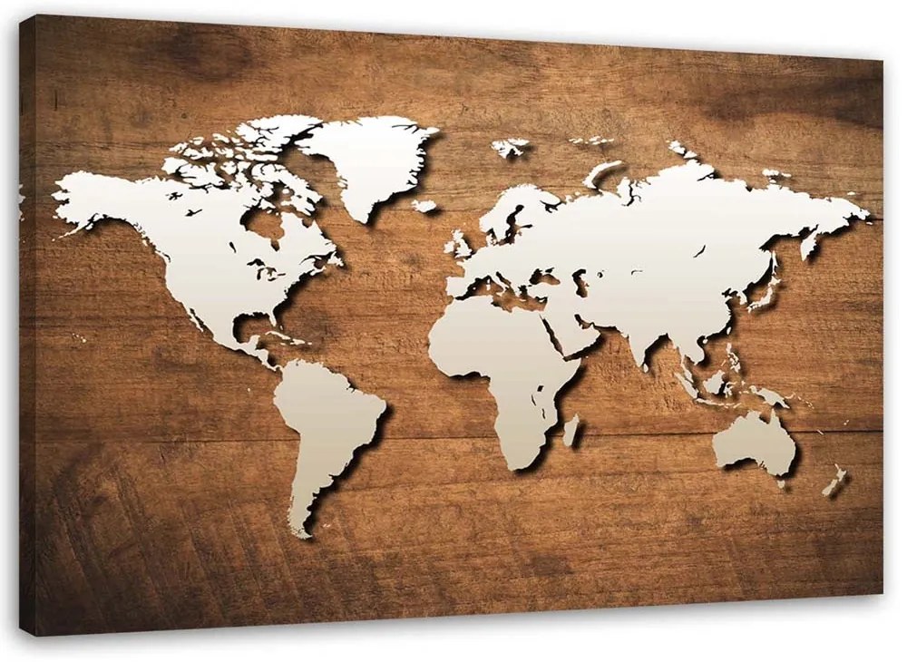 Gario Obraz na plátne Mapa sveta na drevenej doske Rozmery: 120 x 80 cm