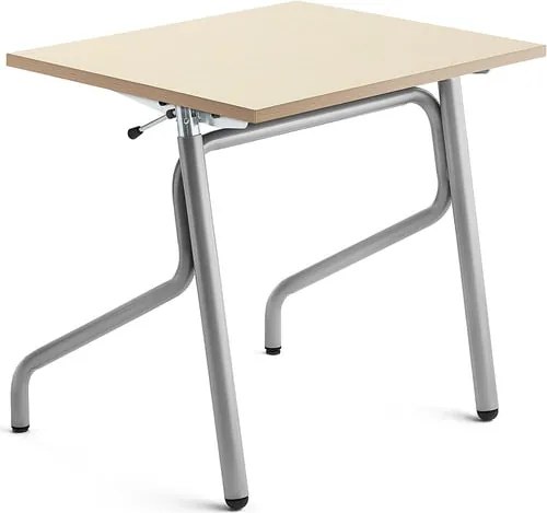 Nastaviteľná školská lavica ADJUST, 700x600 mm, akustický HPL - breza, strieborná