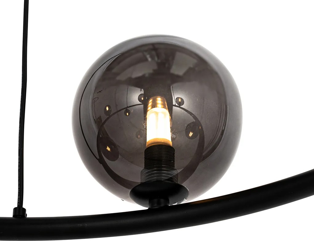 Čierne závesné svietidlo s dymovým sklom okrúhle 8-svetlo - Monaco