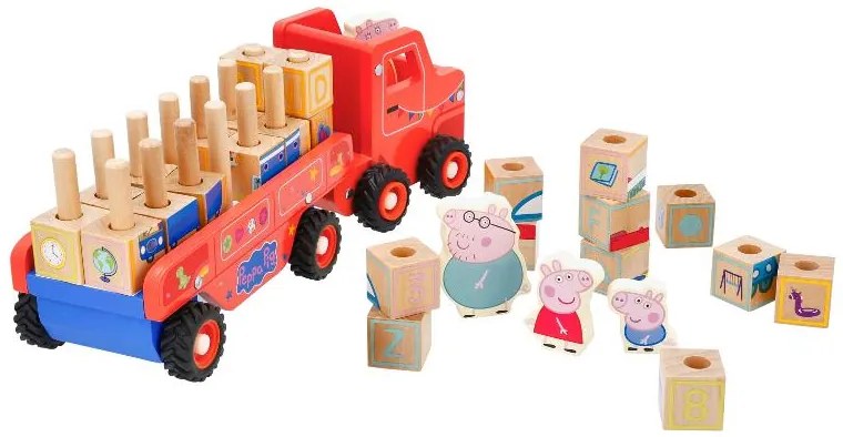 Drevené nákladné auto s prívesom Prasiatko Peppa (auto s drevenou abecedou) (100395658)