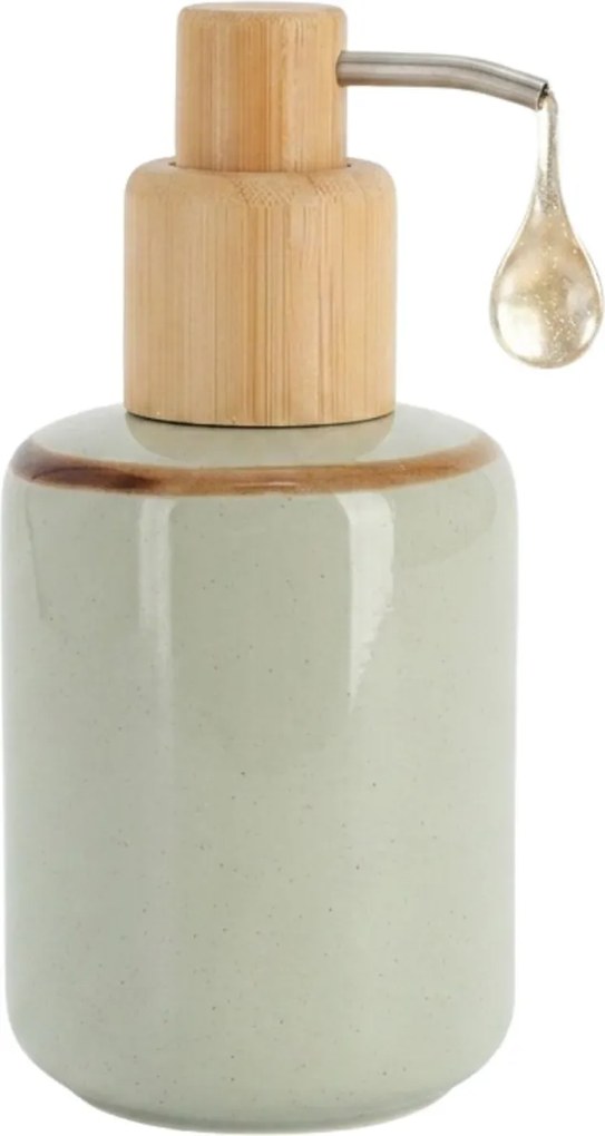 Dávkovač mydla Elva, zelená/s drevenými prvkami, 300 ml