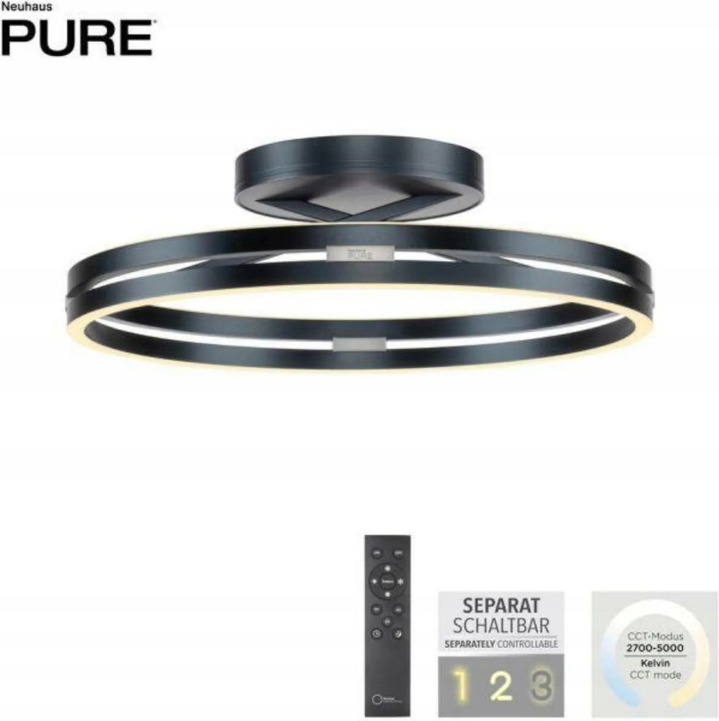 Paul Neuhaus Pure Loop Led stropné svietidlo 60 cm, šedé, diaľkové ovládanie