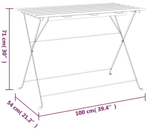 vidaXL Skladací bistro stolík 100x54x71 cm akáciový masív a oceľ-