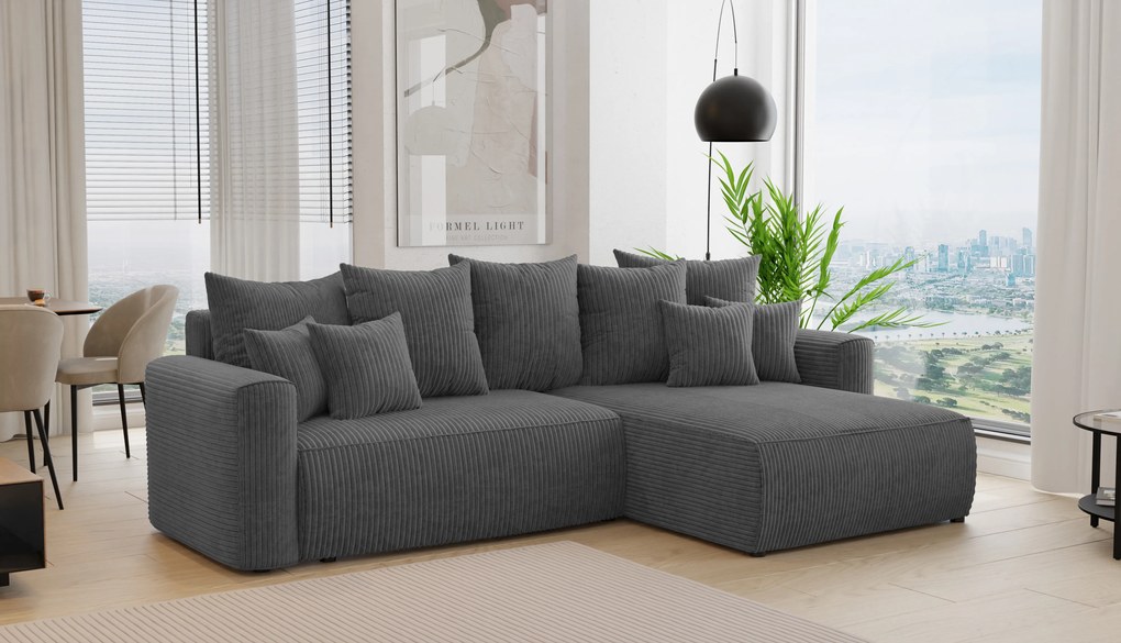 Rohová sedačka Baria (P) (tmavosivá). Akcia -20%. Vlastná spoľahlivá doprava až k Vám domov. 1133092