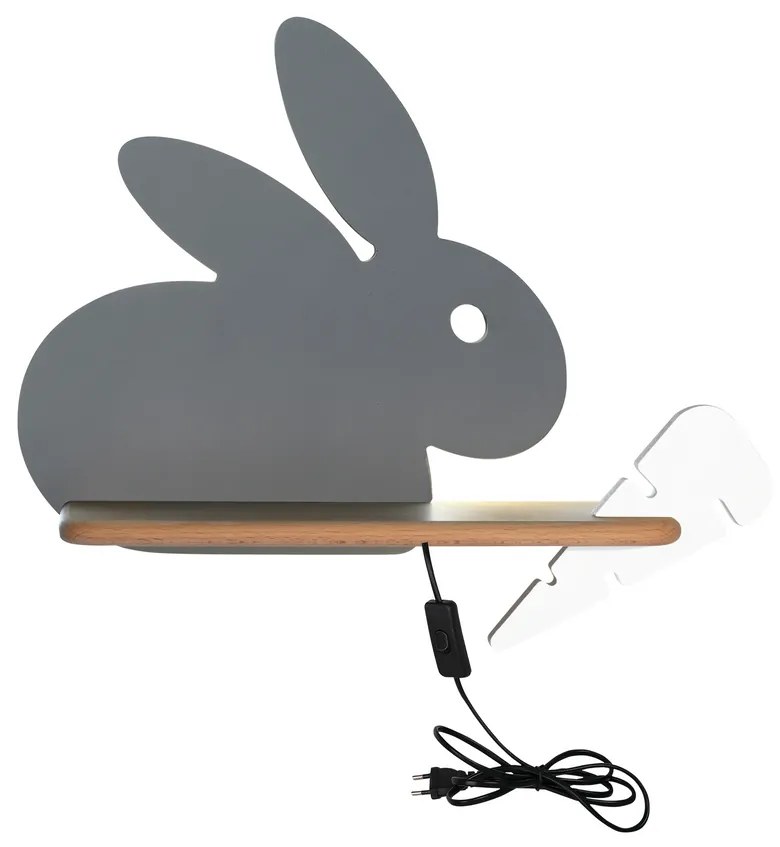 Candellux RABIT Nástenné svietidlo 4W LED 4000K IQ KIDS WITH CABLE, SWITCH AND PLUG GRAY+WHITE 21-85184