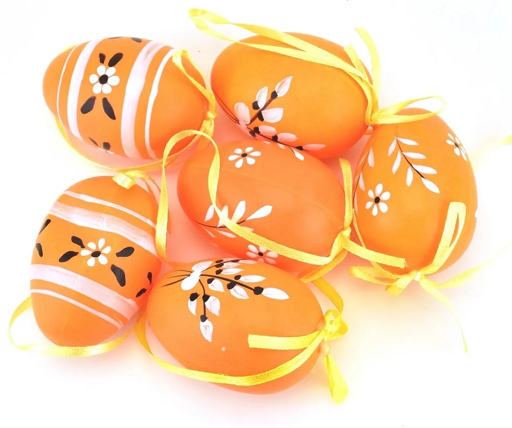 Sada ručne maľovaných vajíčok s mašľou oranžová, 6 ks