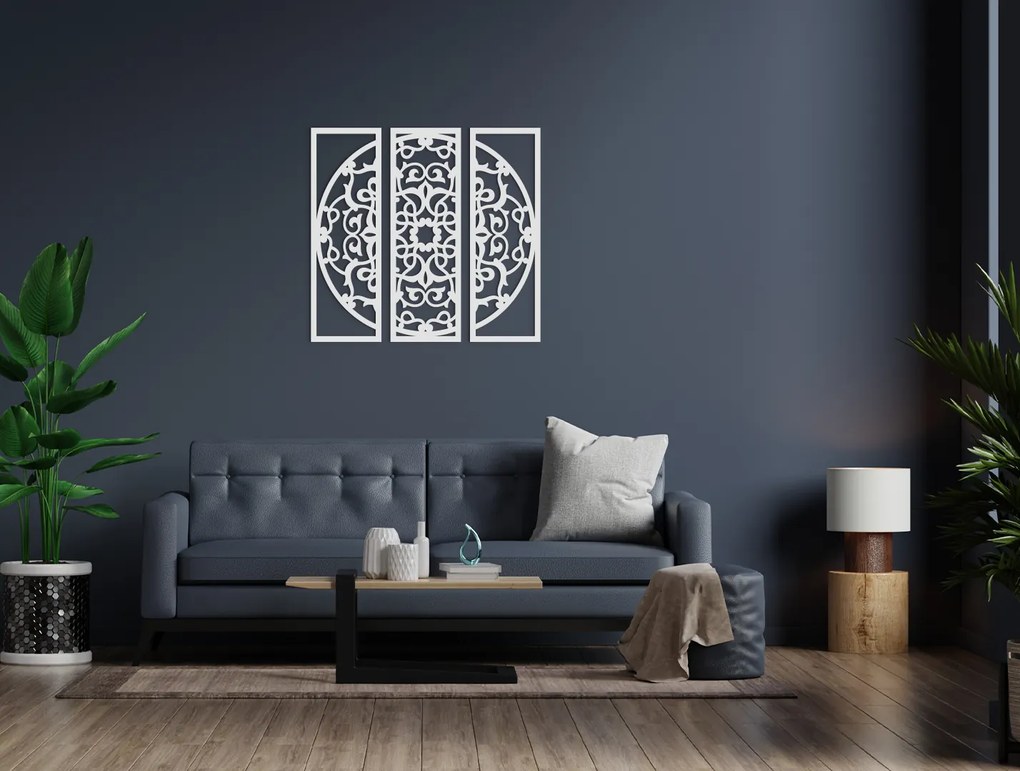 drevko 3-dielna mandala na stenu Rozmer obrazu: 44,5 x 47,5 cm, Farba dekorácie: Čierna