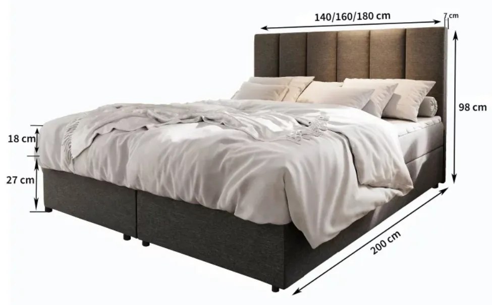 Čalúnená posteľ boxspring MERALIS 140x200 cm sivá Matrac: Matrace Bonell pružinová