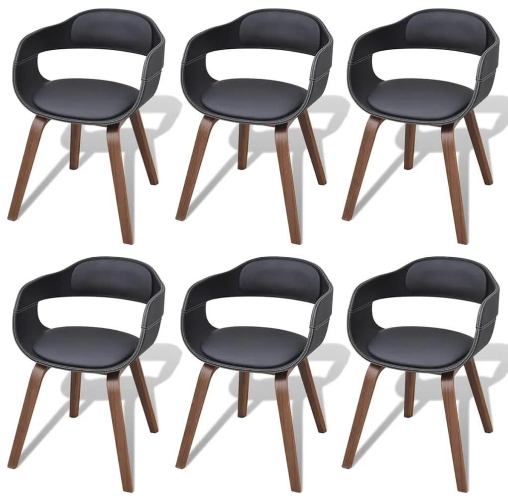 vidaXL Jedálenská stolička z ohýbaného dreva s poťahom z umelej kože, 6 ks