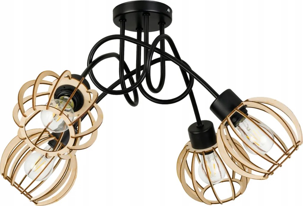 Závesná lampa na strop LOFT 4x veľká drevená guľa