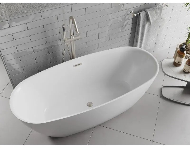 Mexen Luvo Slim, voľne stojaca vaňa 170 × 75 cm, biela lesklá, oceľový prepad, 52801707500-97