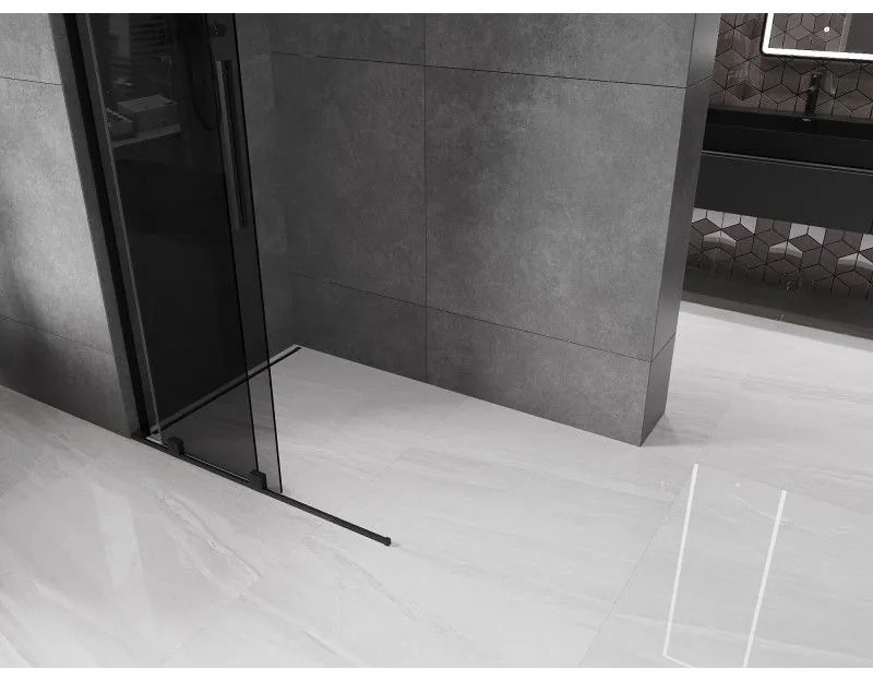 Mexen Velar L, posuvná sprchová zástena Walk-in 110 x 200 cm, 8mm šedé sklo, čierna matná, 871-110-003-43-70