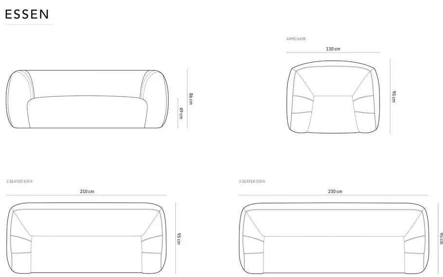Vínová pohovka z textílie buklé 230 cm Essen – Cosmopolitan Design
