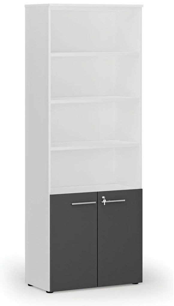 Kombinovaná kancelárska skriňa PRIMO WHITE, dvere na 2 poschodia, 800 x 420 x 2128 mm, biela/grafit