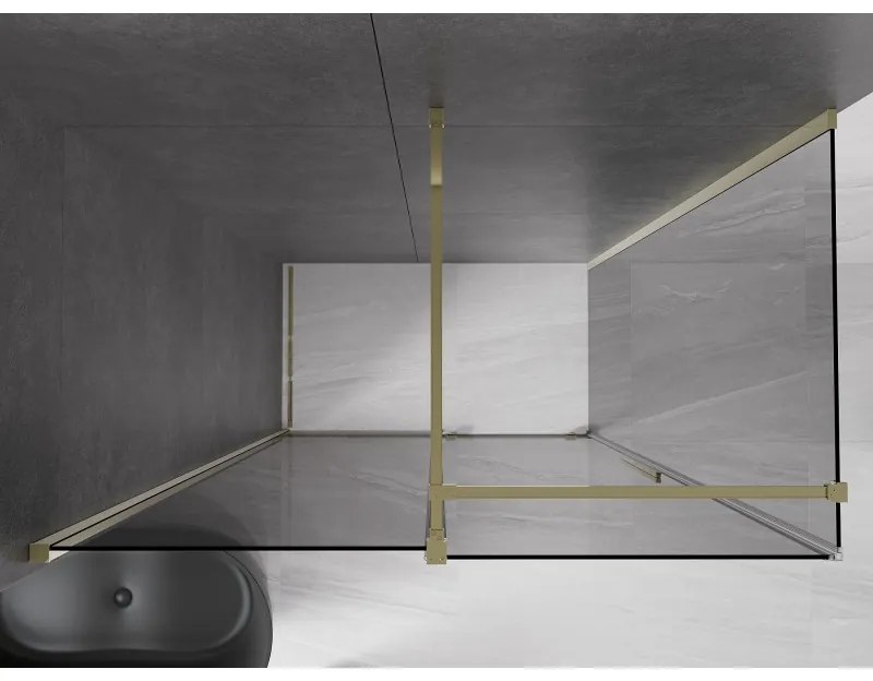 Mexen Velar, sprchový kút s posuvnými dverami 140 x 80 cm, 8mm šedé sklo, zlatá lesklá, 871-140-080-41-50