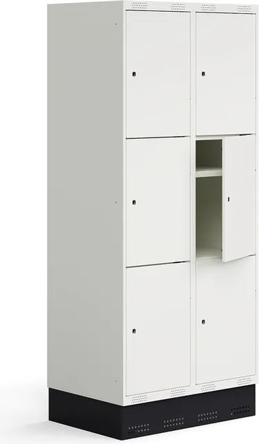 Šatňová skrinka ROZ, 2 sekcie, 6 dverí, so soklom, 1890x800x550 mm, biela