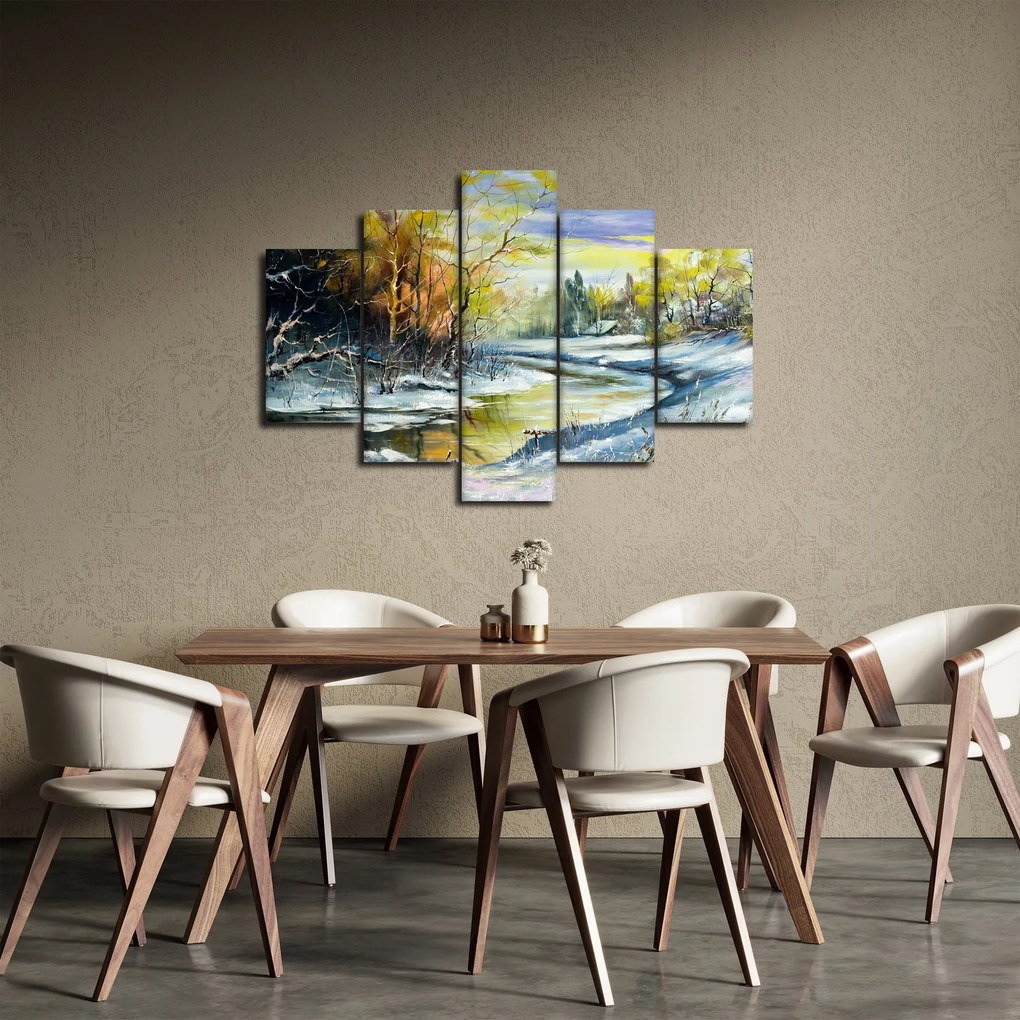 Obraz zimnej rieky, olejomaľba (150x105 cm)
