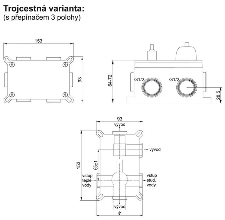 Mereo, Sprchová podomietková batéria s trojcestným prepínačom, Dita, Mbox, MER-CBE60157DA