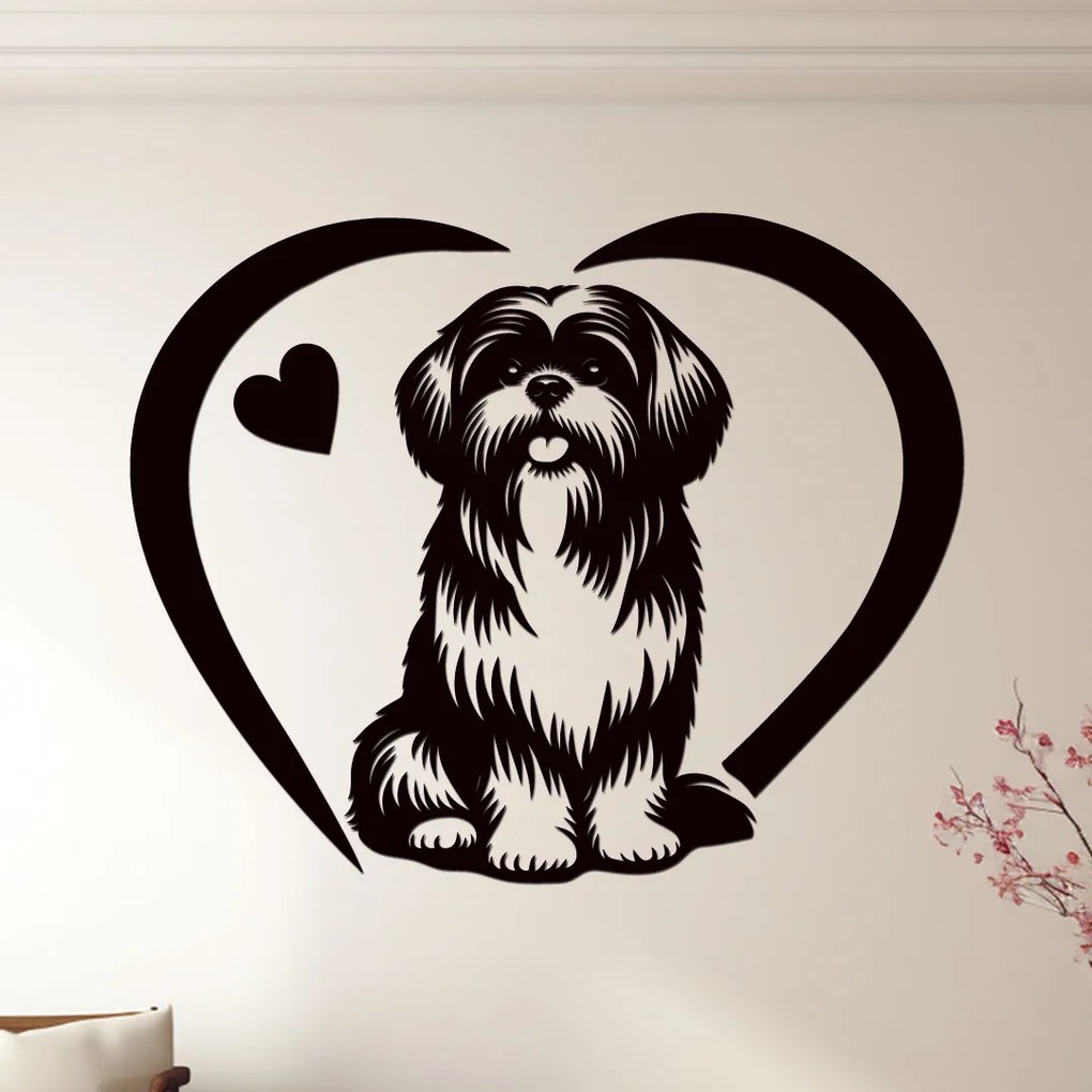 dřevo života Drevený obraz psa Shih Tzu so srdcom Rozmery - cm: 60x48, Zvoľte farbu dekoru: Čerešňa