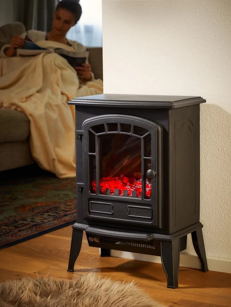 Elektrický krb s ohrievačom 2000W, čierny