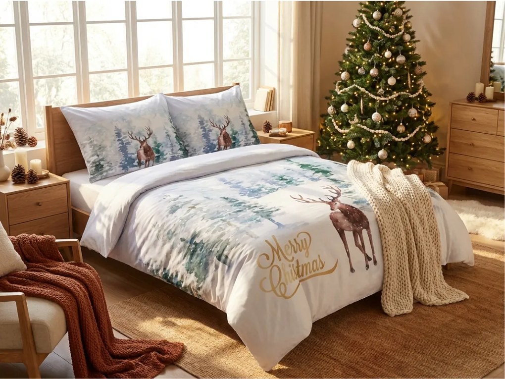 Obliečky z mikrosaténu DEER SEASON biele + obliečka na vankúšik 45 x 45 cm zdarma Rozmer obliečky: 70 x 90 cm | 140 x 200 cm