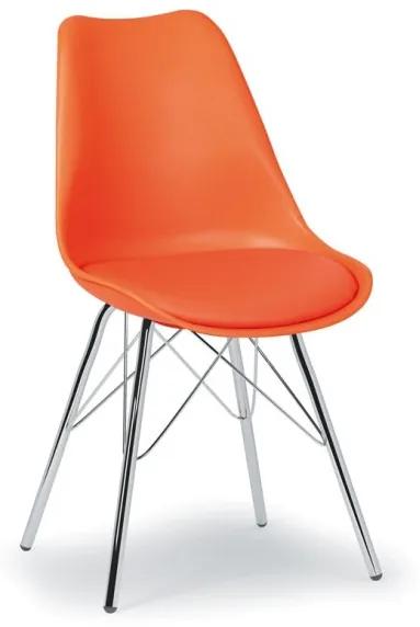 Plastová konferenčná / jedálenská stolička s koženým sedákom CHRISTINE, oranžová