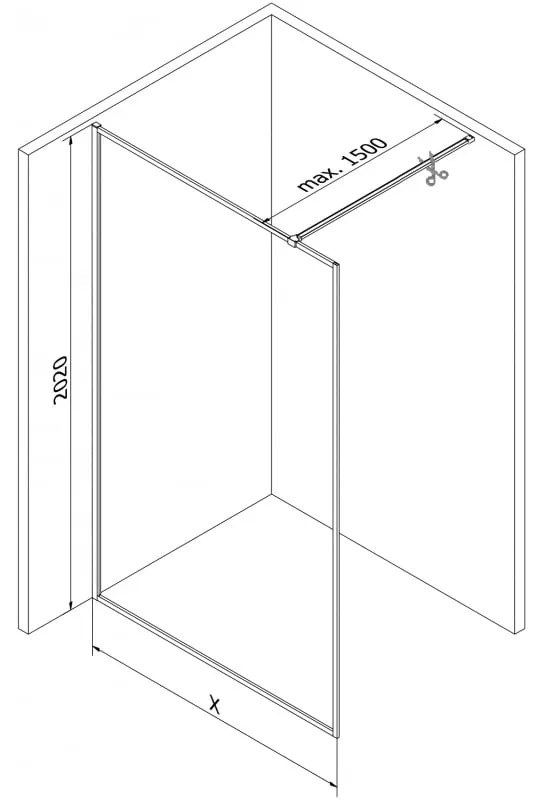 Mexen Kioto-F, sprchová zástena s rámom 50 x 202 cm, 8 mm číre sklo, zlatý lesklý profil, 800-050-104-50-00