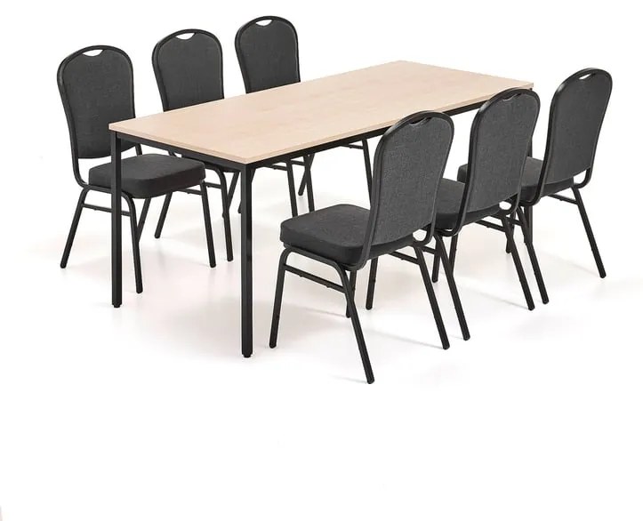 Jedálenská zostava JAMIE+ HARTFORD, 1800x800 mm stôl, breza + 6 stoličiek, čierna látka