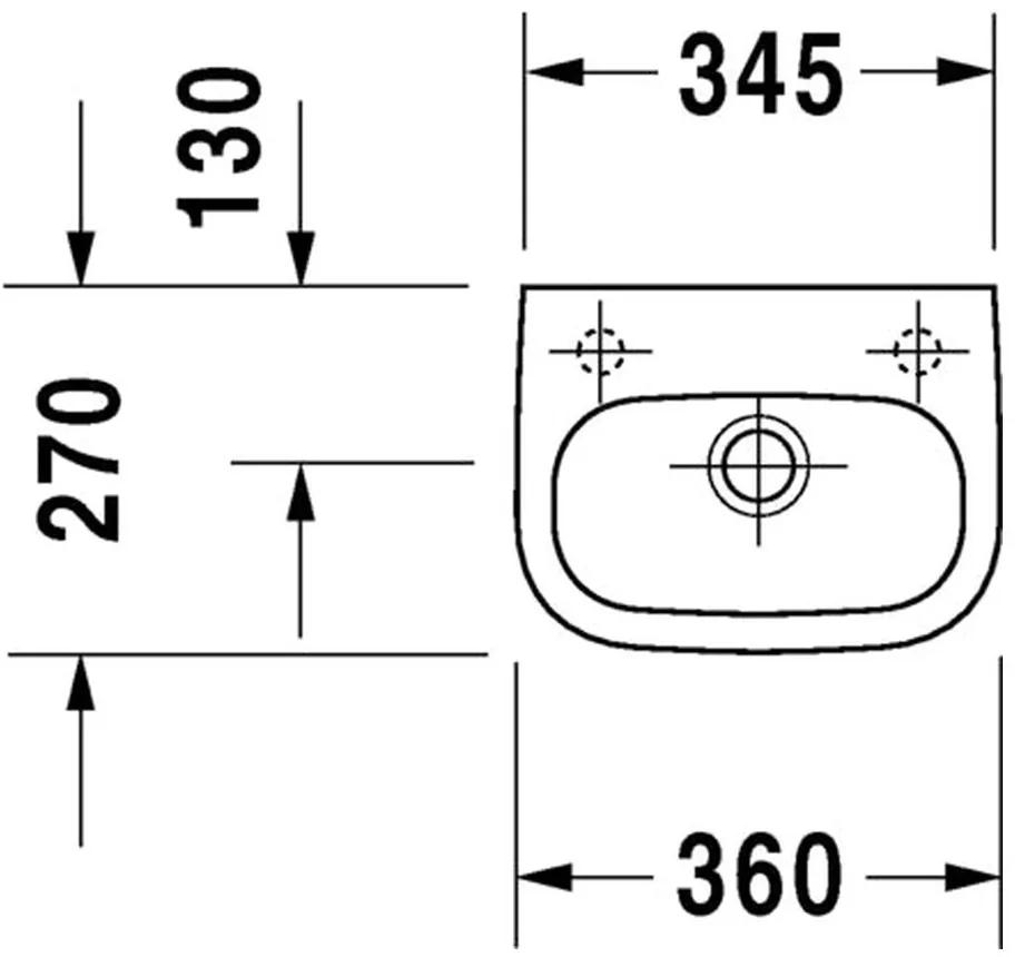 Duravit D-Code - Umývadielko 360x270 mm, otvor na batériu vpravo, biela 07053600082