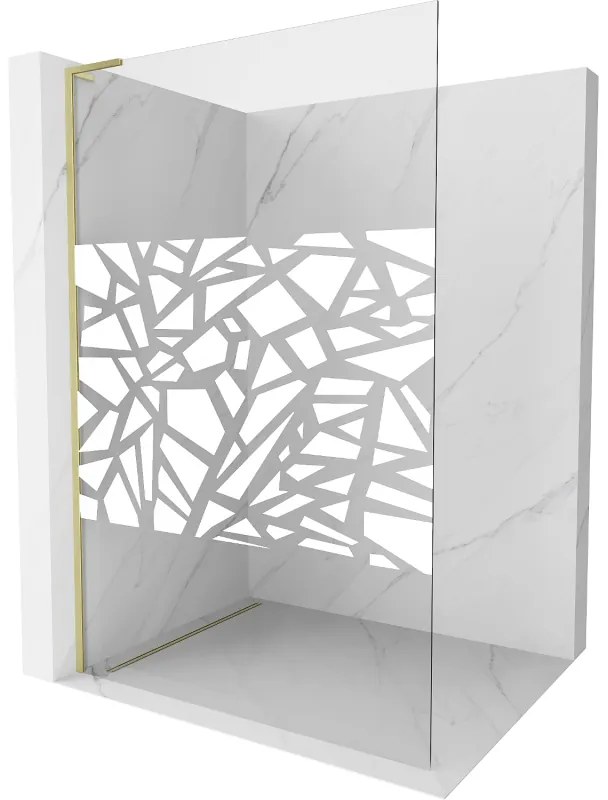 Mexen Kioto L, sprchová zástena Walk-In 90 x 200 cm, 8mm číre sklo biely vzor, zlatý matný profil, 800-090-103-55-85