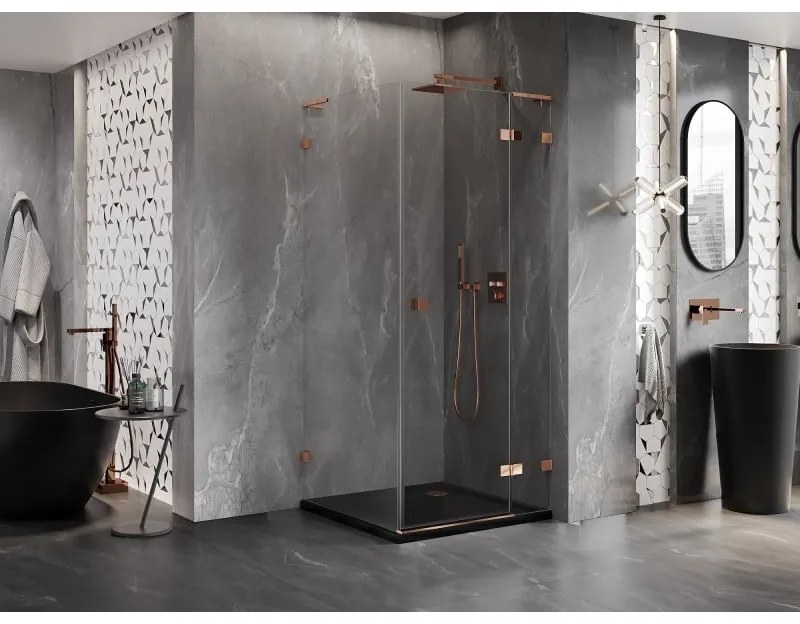 Mexen Lunar L, 1-krídlový sprchový kút, pravý, 70 x 70 cm, 8mm číre sklo, ružové zlato profil, 834L-070-070-60-00-P