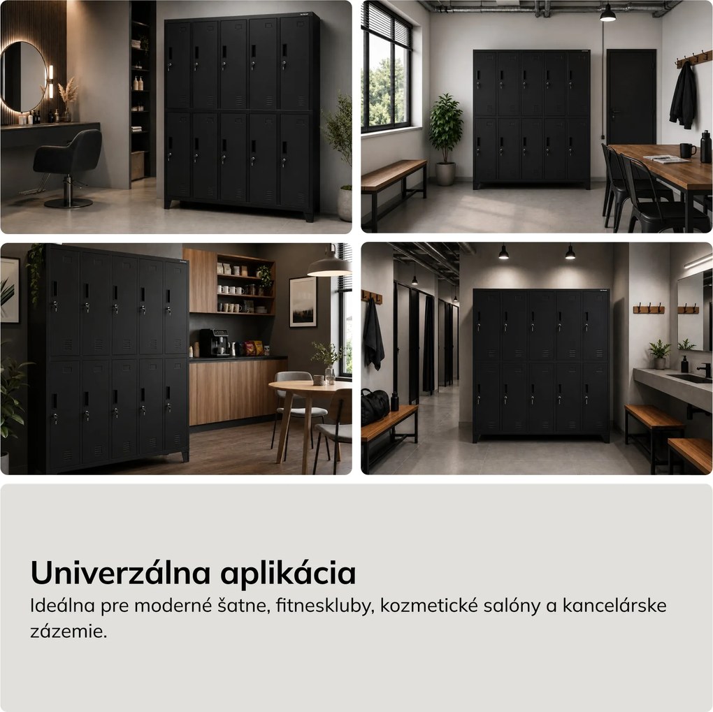 10-dverová šatňová skrinka na oblečenie, čierna, 1360x1720x450 mm: BARTEK