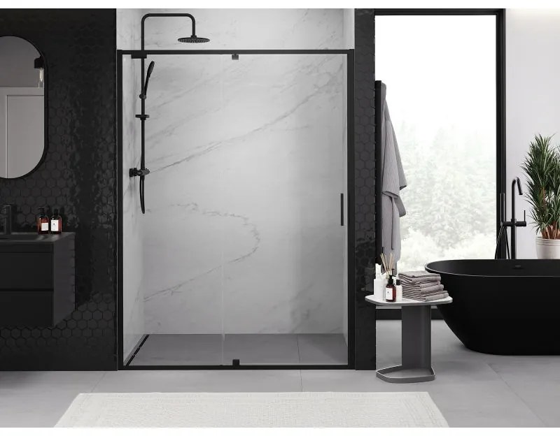 Mexen Exo, 1-krídlové dvere do otvoru 155x200 cm, 6mm číre sklo, čierny profil, 819-155-000-70-00