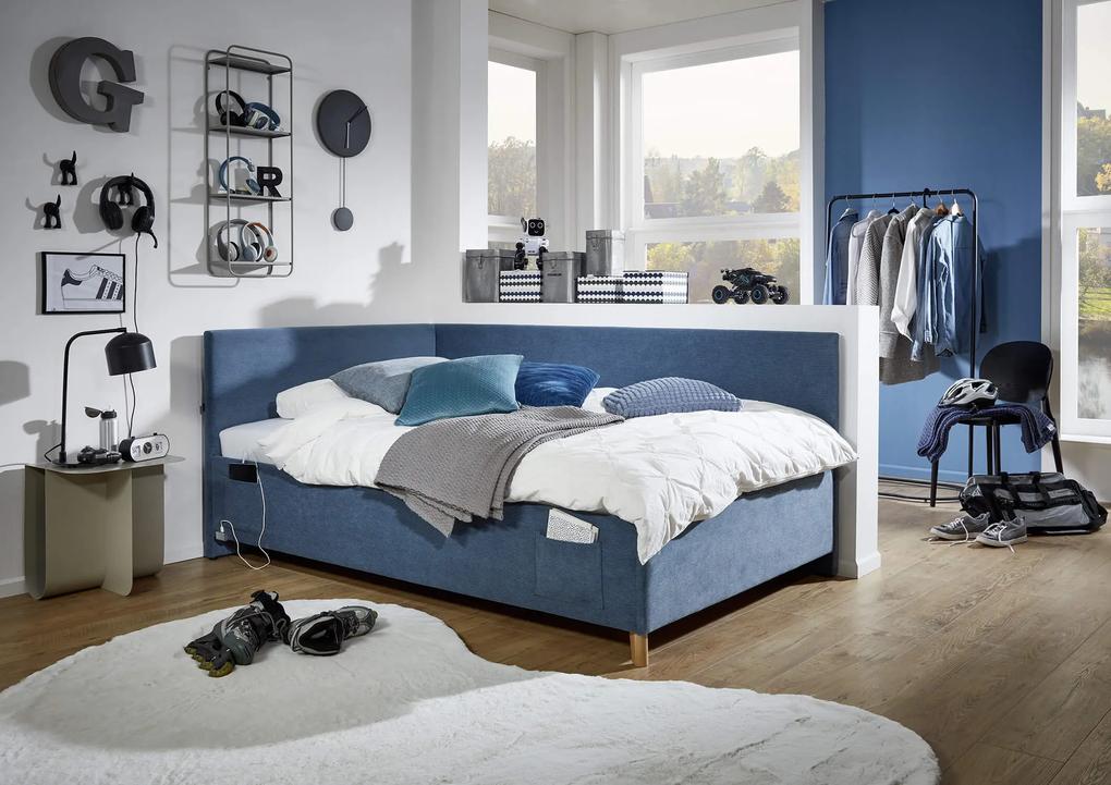 Detská posteľ loop 90 x 200 cm s bočnicou a úložným priestorom modrá MUZZA