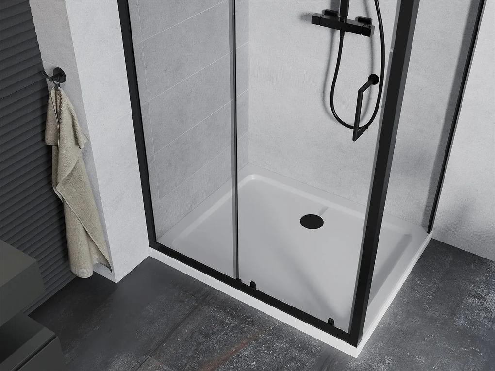 Mexen Apia sprchovací kút s posuvnými dverami 120 (dvere) x 100 (stena) cm, 5mm číre sklo, čierny profil + biela sprchová vanička SLIM, 840-120-100-70-00-4010B