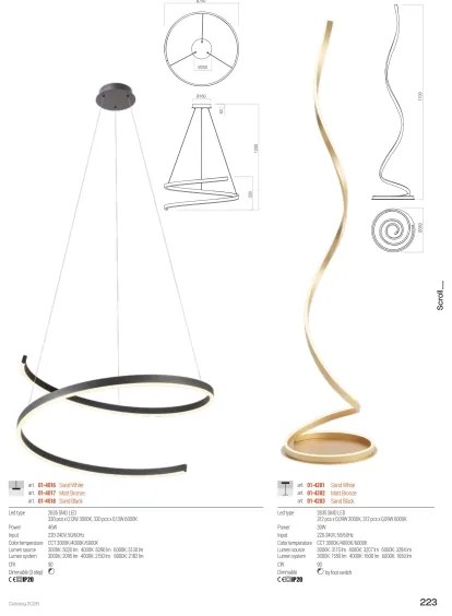 Redo 01-4282 - LED Stmievateľná stojacia lampa SCROLL LED/30W/230V zlatá