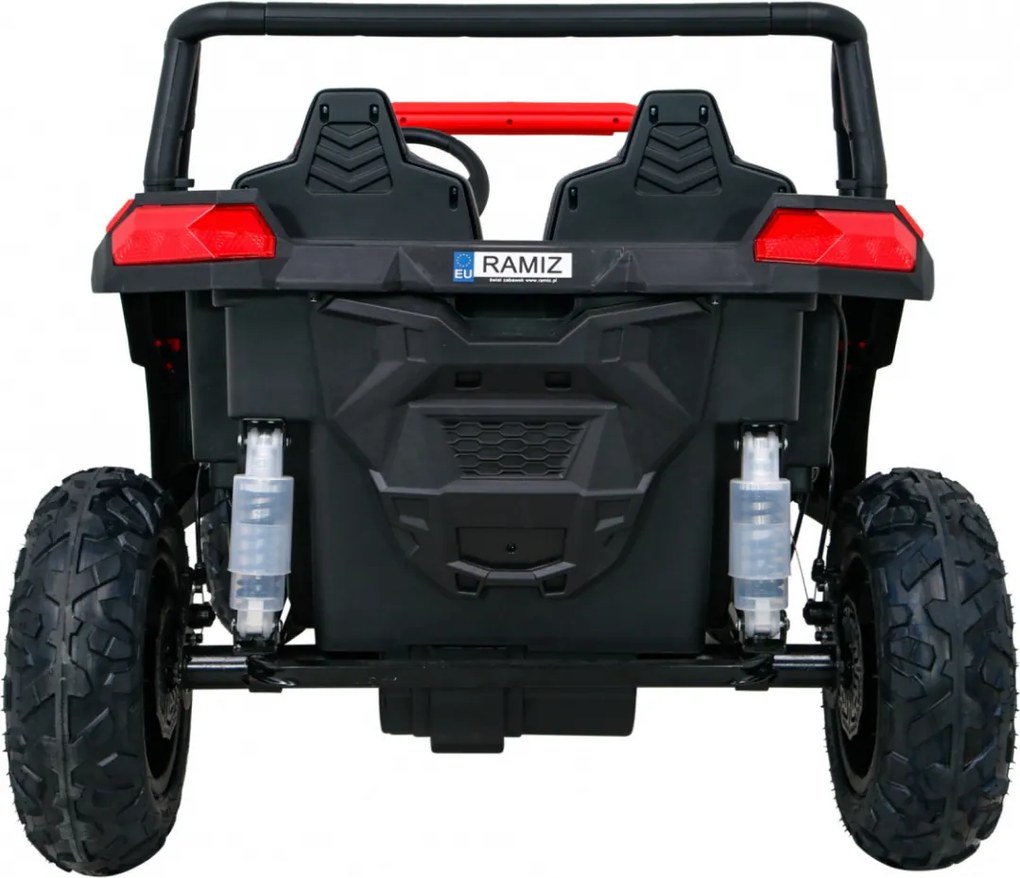Ramiz Silná pretekárska štvorkolka pre 2 deti Červená + Bezkartáčový motor + Nafukovacie kolesá + LED zvuk
