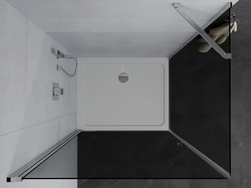Mexen Pretoria, sprchovací kút 80 (dvere) x 110 (stena) cm, 6mm šedé sklo, chrómový profil + biela sprchová vanička, 852-080-110-01-40-4010