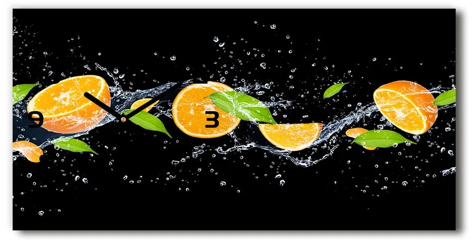 Vodorovné Sklenené hodiny na stenu Pomaranče a voda pl_zsp_60x30_f_51416552