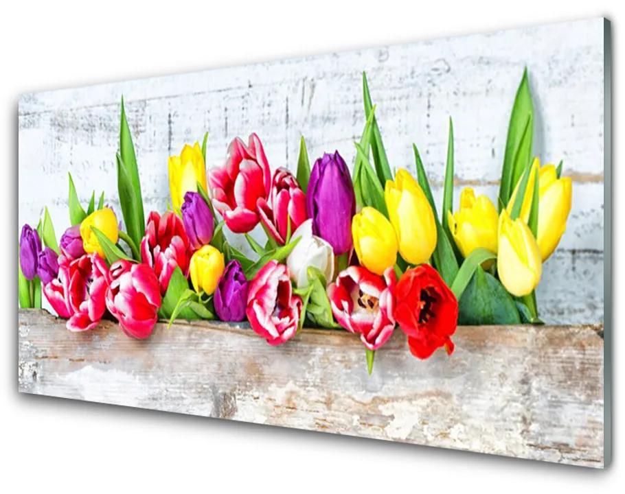 Sklenený obklad Do kuchyne Tulipány kvety príroda 140x70 cm