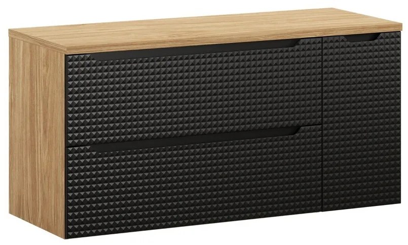 Závesná skrinka pod umývadlo Luxor Black s doskou 120 cm I čierna/dub olejovaný